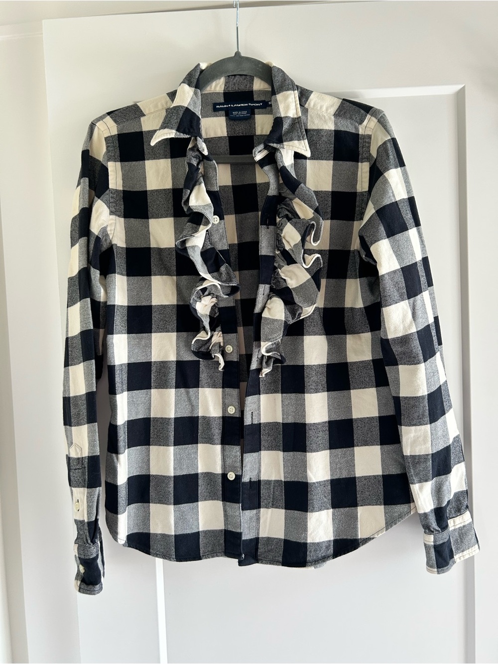 Vintage Ralph Lauren Black & White Buffalo Check Ruffle Button-Down